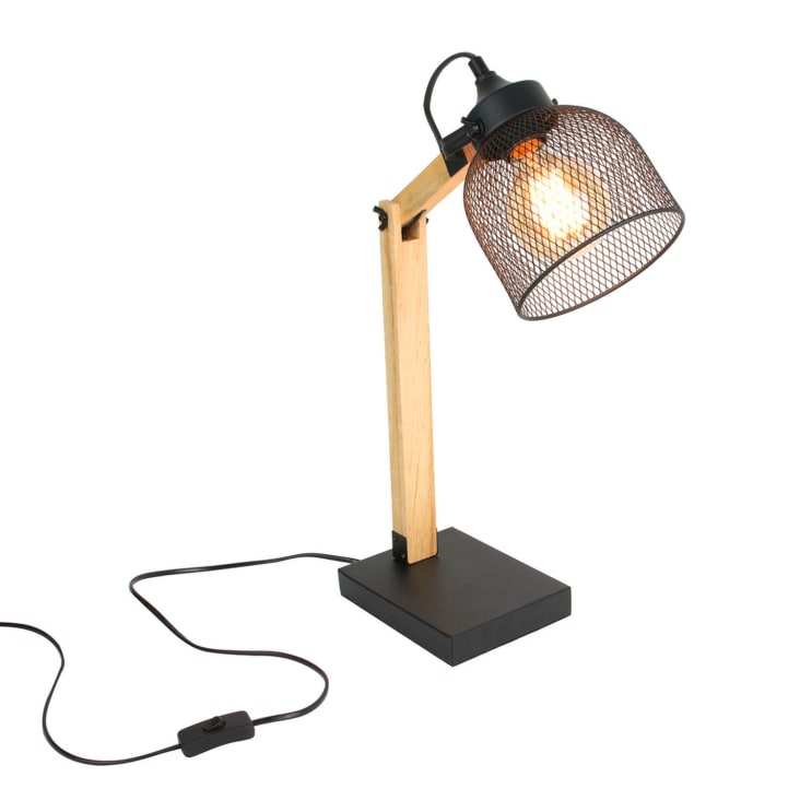 Lampe de bureau inclinable en bois et métal h.38 cm noir-Indus