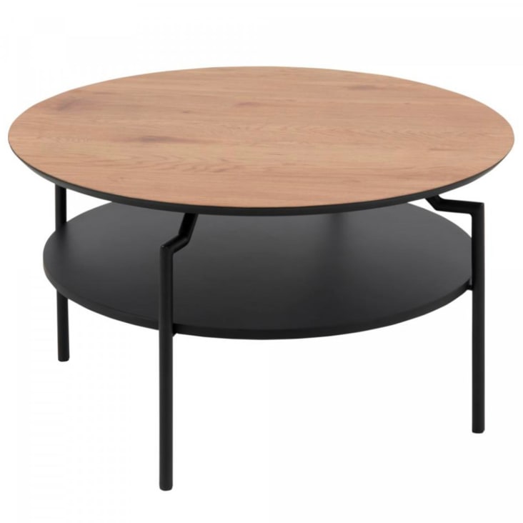 Table basse ronde en bois et métal noir-Golda
