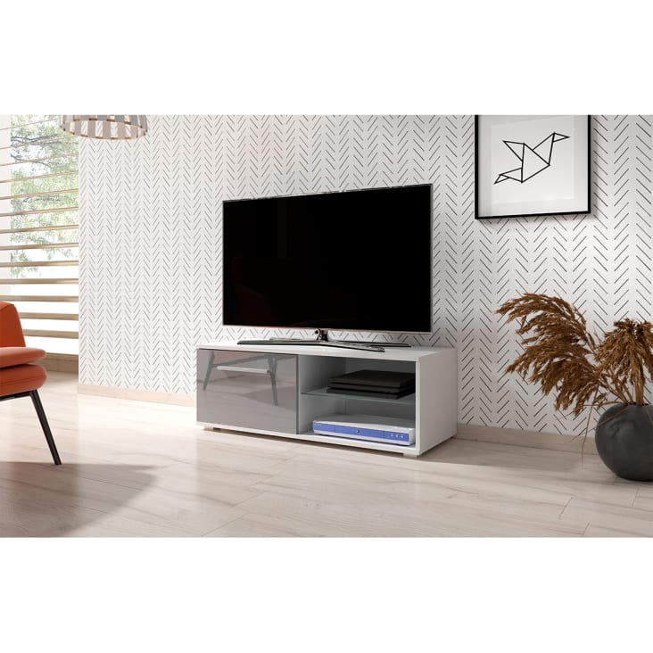 Meuble tv 1 porte 100 cm blanc et gris cropped-2