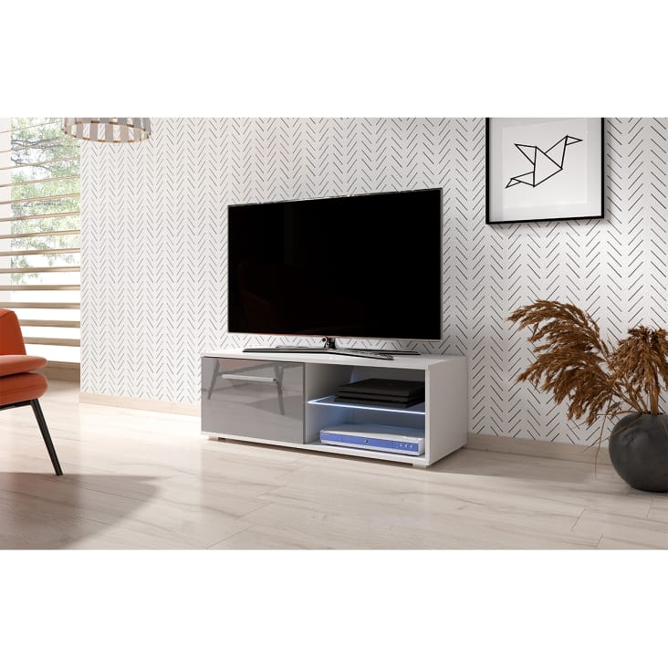 Meuble tv 1 porte 100 cm avec led blanc et gris cropped-3