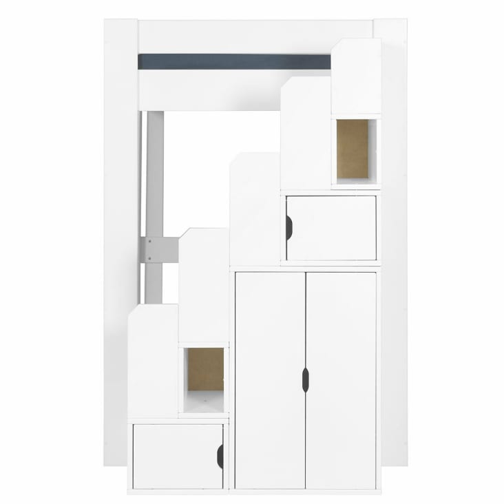 Lit mezzanine 2 places avec bureau bois massif blanc 140x190 cm-Alex cropped-4