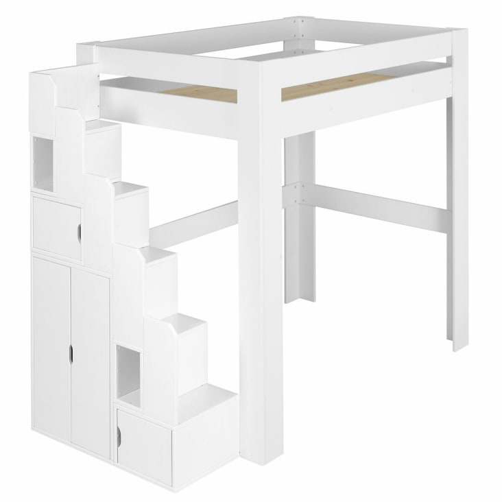 Lit mezzanine 2 places avec bureau bois massif blanc 140x190 cm-Alex cropped-6