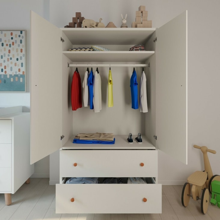 Sofie armoire penderie avec tiroir pour chambre bébé enfant blanc - bois -  Conforama