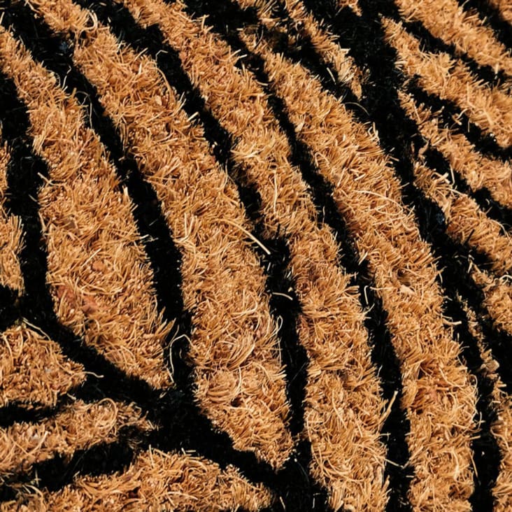 Paillasson ou Tapis d'entrée en fibres de coco - motif feuilles noires