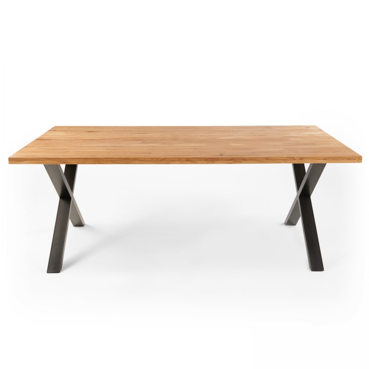 Table à manger bois chêne pieds croisés métal noir L220 MADISON