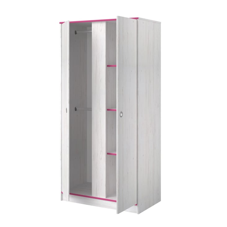 Armoire 2 portes avec penderies et lingère L90 cm Décor bois blanc