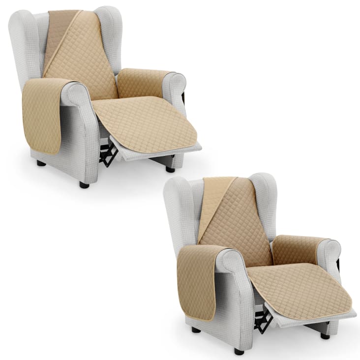 Protector cubre sillón acolchado   55 cm   beige - lino-ROMBOS cropped-2