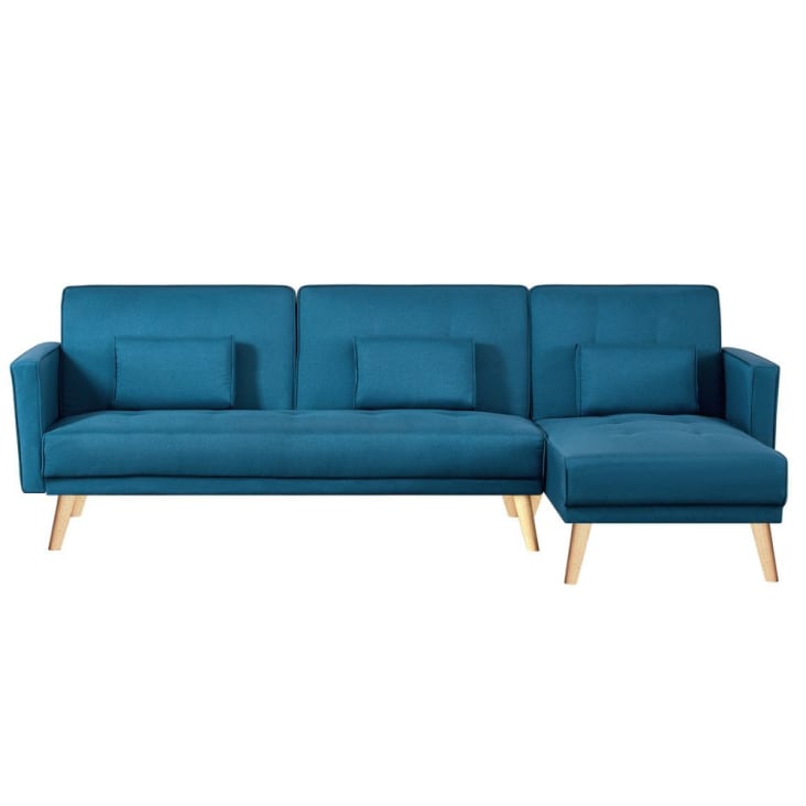 Canapé d'angle réversible et convertible 4 places en tissu bleu canard-Grace