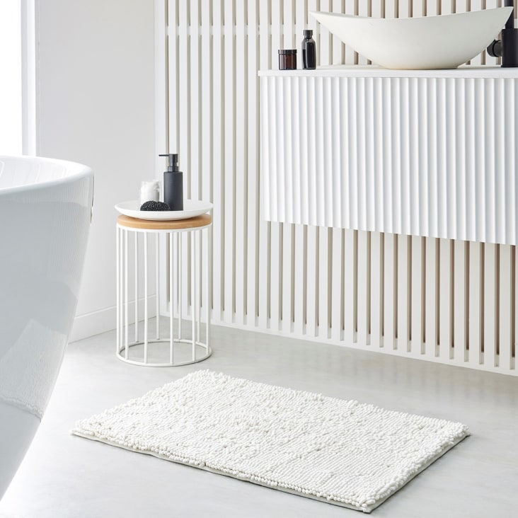 Tapis de bain mèche uni en Polyester Blanc 50x80 cm-Essential cropped-2