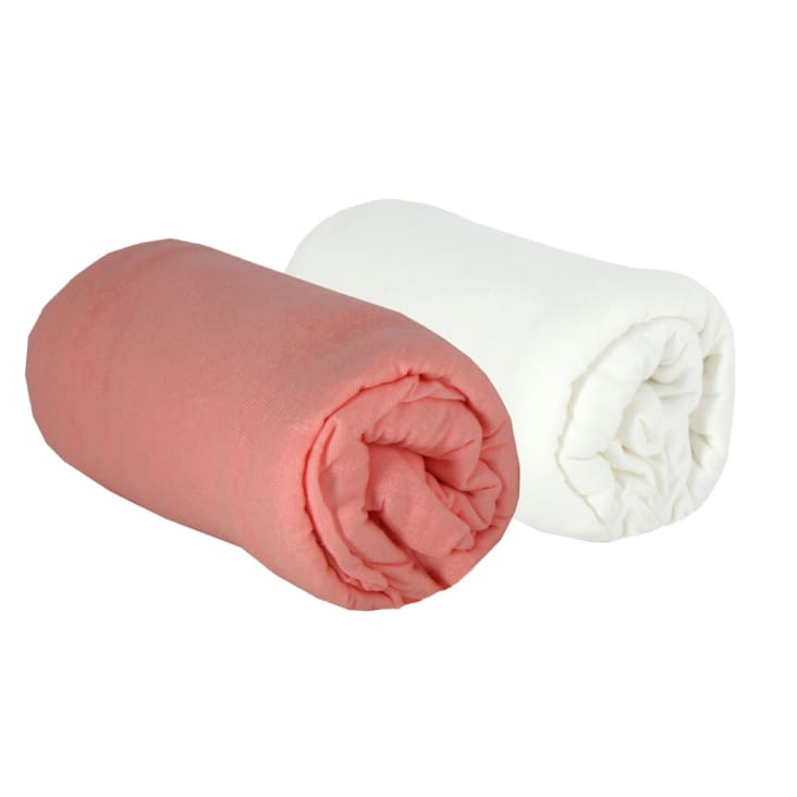 Lot de 2 draps housses bébé en coton rose et blanc 60x120 cm cropped-2