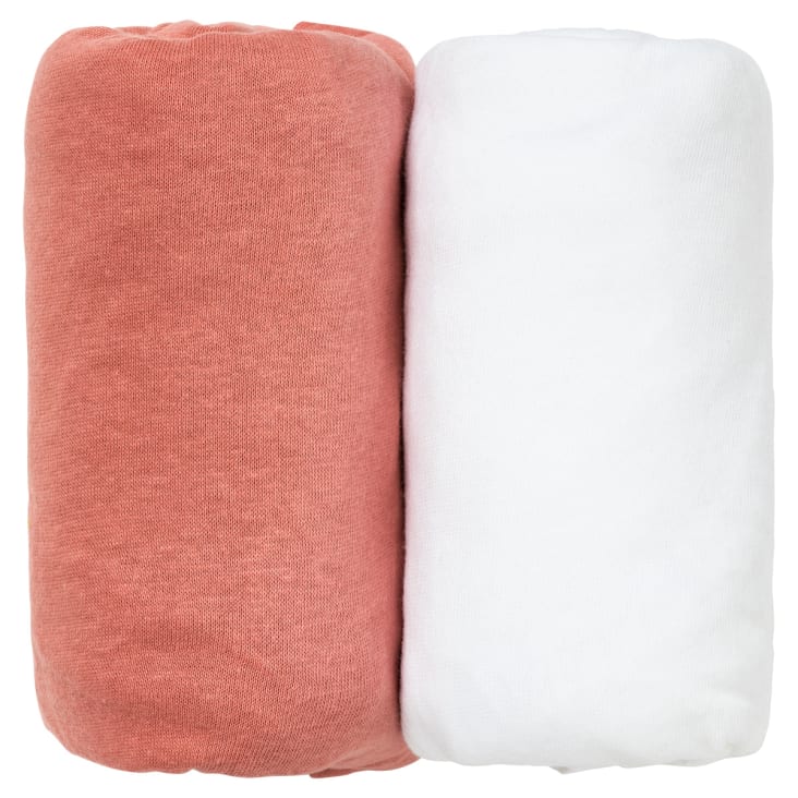 Lot de 2 draps housses bébé en coton rose et blanc 60x120 cm cropped-5