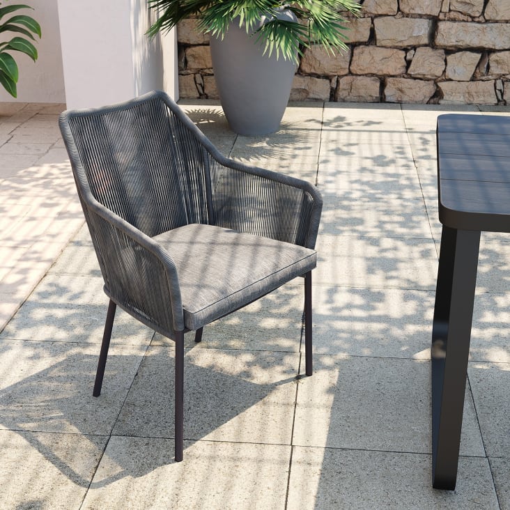Chaise de jardin avec accoudoirs en alu et polyéthylène gris-Wave cropped-2