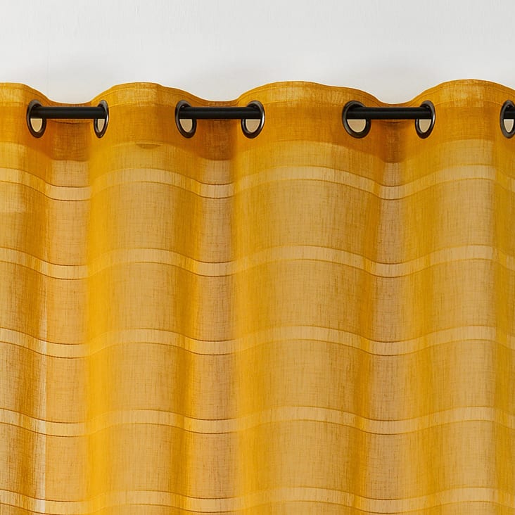 Voilage rayé et tamisant cordelette polyester jaune 140x250 cm cropped-2