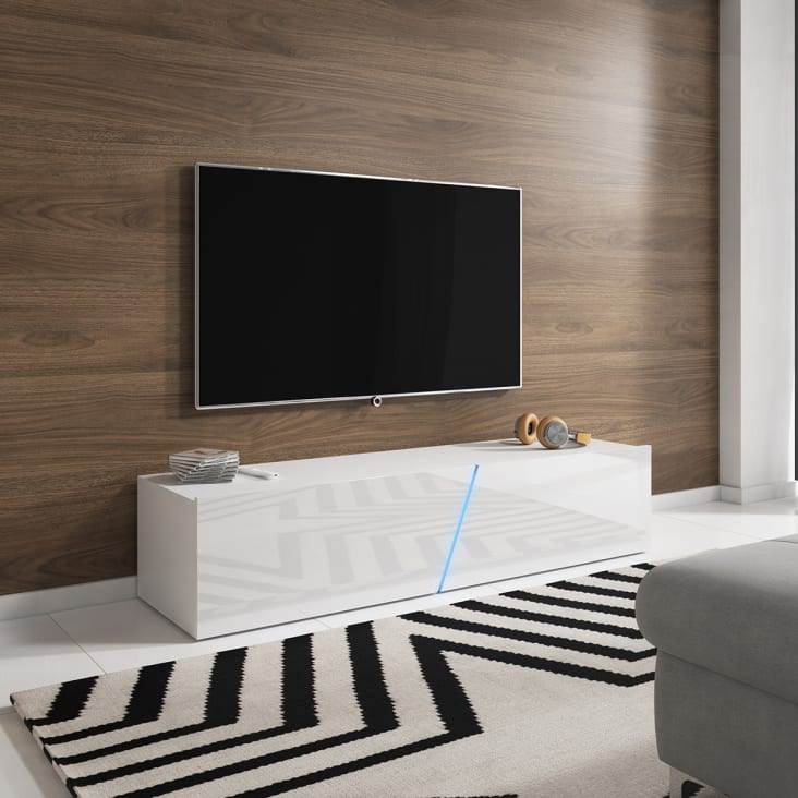 Meuble TV blanc brillant avec lumières LED - Maison & Déco/Meubles