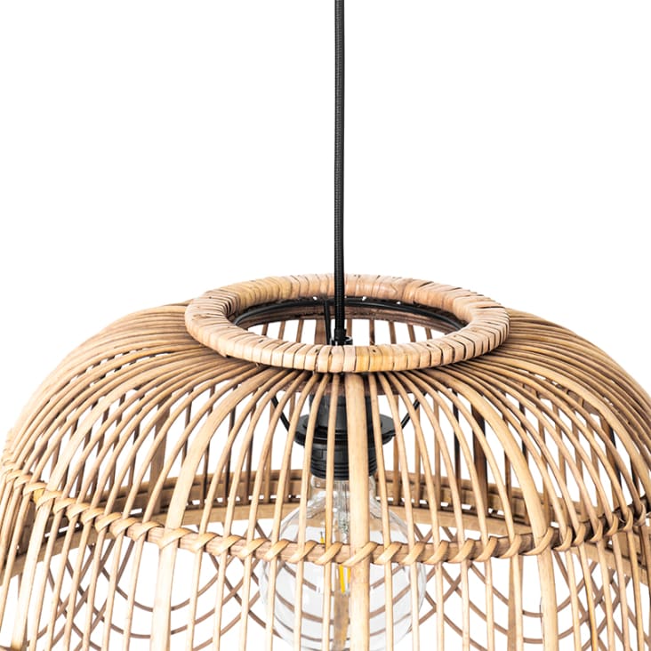 Qazqa Michelle Hängelampe – Rattan, 44 Cm, Höhenverstellbar (62,5–130 Cm), E27, Dimmbar – Für Wohnzimmer, Schlafzimmer, Esszimmer