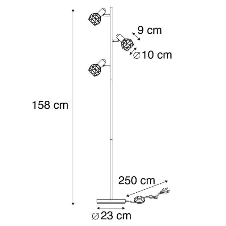 Lampada da terra in acciaio nera 3 luci MESH