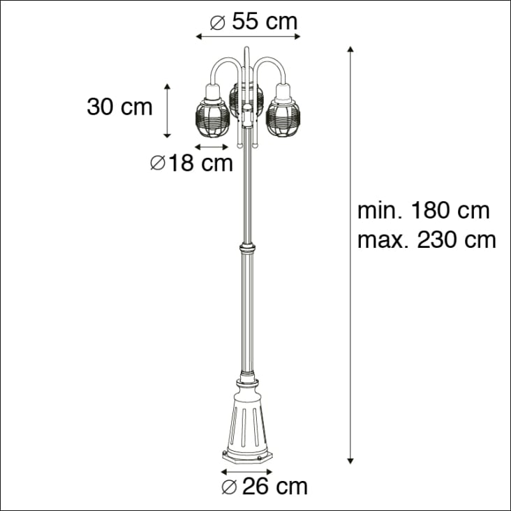 Eclairage extérieur Lampadaire Colonne d'extérieur avec détecteur de mouvement  Lampadaire de terrasse avec détecteur de mouvement, grille diamant noir, 1x  E27, LxlxH 22,5x25,5x100 cm
