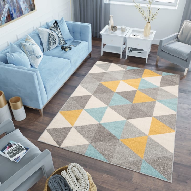 Tappeto soprammobili moderni salotto tappeto gaming Tappeto da soggiorno  motivo a triangolo geometrico giallo grigio stanza da letto accessori