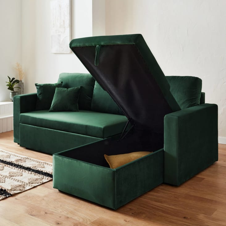 3-Sitzer Ecksofa mit Samt und Schlaffunktion, Grün Ida velours