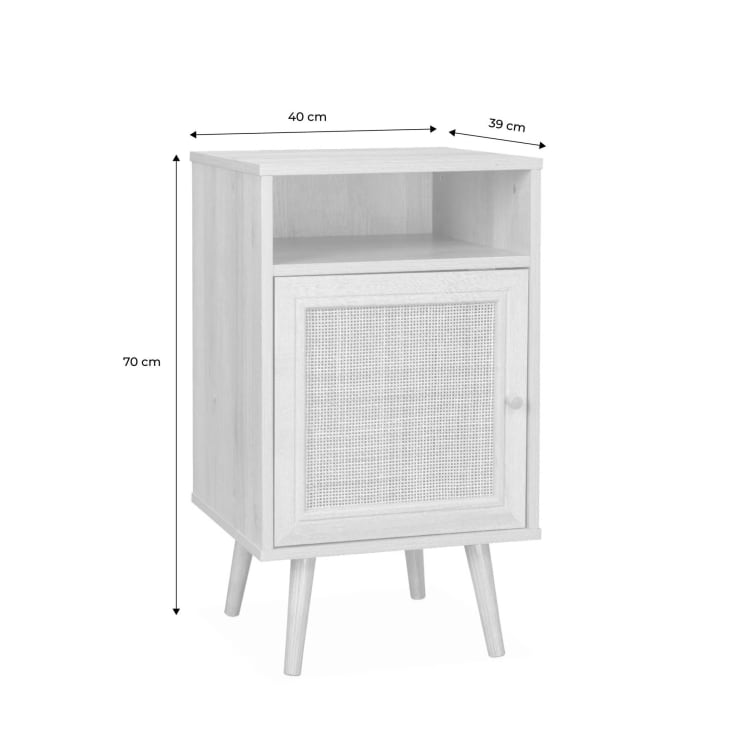 Mesita de noche escandinava de mimbre, set de 2, madera oscura