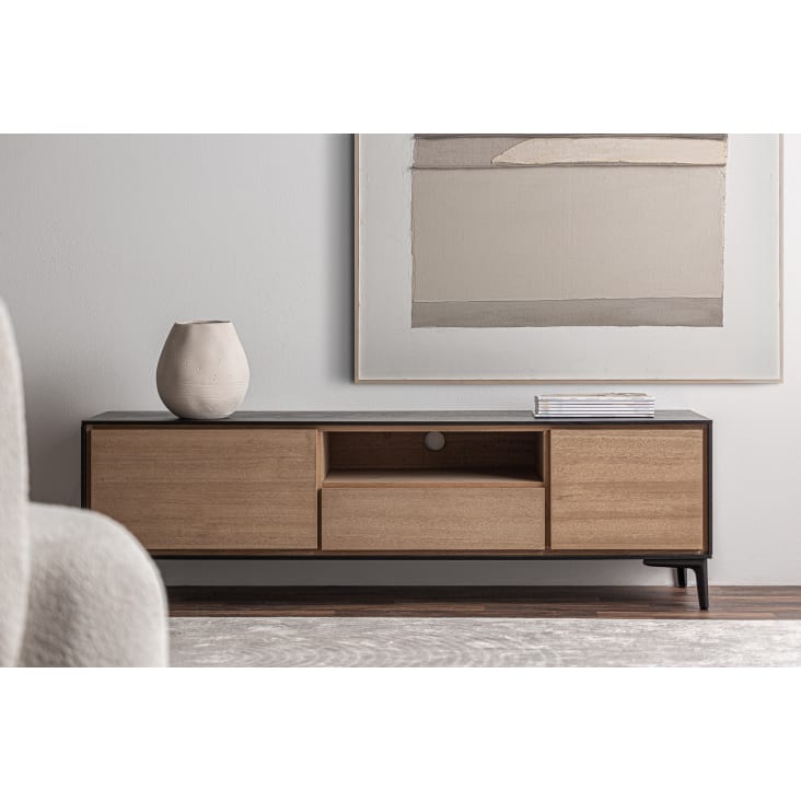 Mueble TV blanco y madera 150x40x50cm