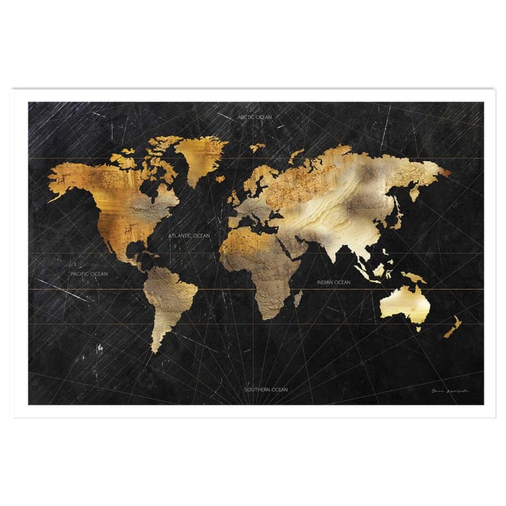 Affiche carte du monde dorée sans cadre 90x60cm