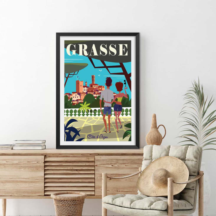 Poster di viaggio di Grasse con marco negro 30x45cm cropped-1
