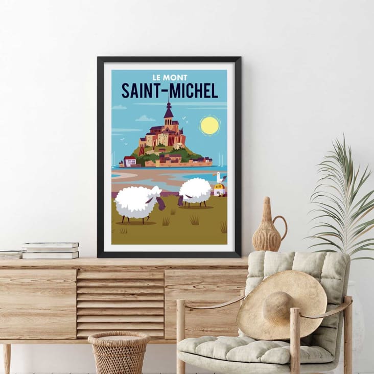 La locandina di Mont-Saint-Michel con marco negro 60x90cm