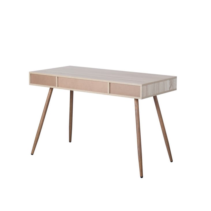 Scrivania consolle con cassetti in stile scandinavo in bianco e legno