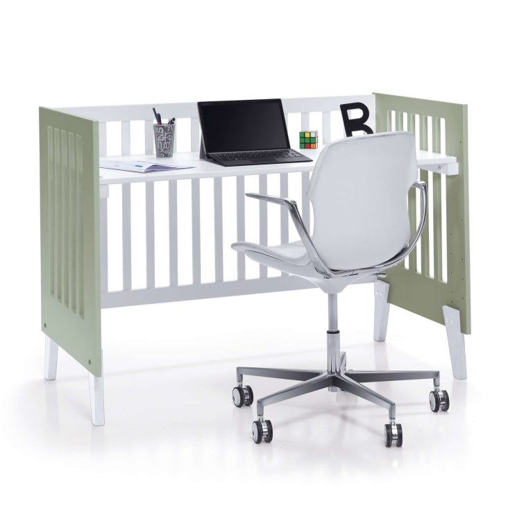 Lit bébé - bureau (2en1) 60x120 cm en vert olive-NEXO cropped-2