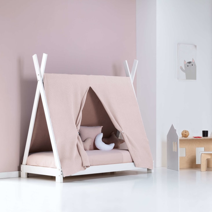 Cama montessori para bebés (70x140 cm) con textil rosa INDY