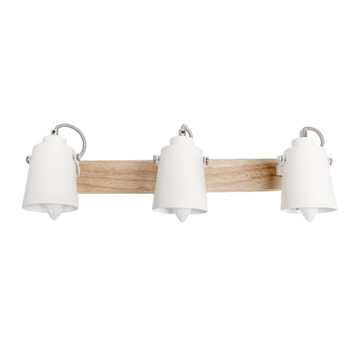 Lampe de plafond en bois et 3 spots en métal blanc orientables