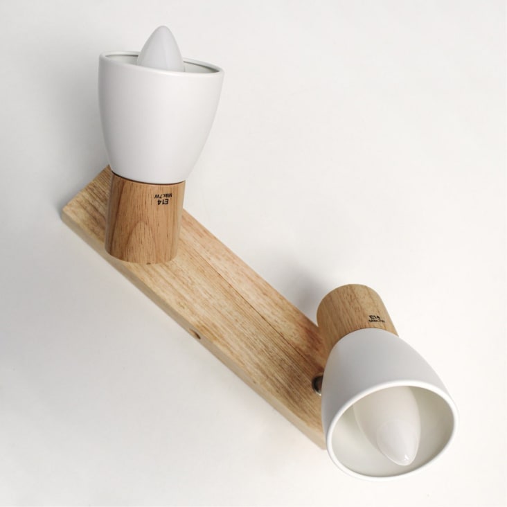 Lampada da soffitto in legno nordica con 2 faretti bianchi orientabili ...