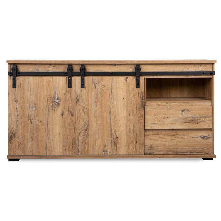 Credenza a 2 ante scorrevoli e 2 cassetti - Effetto legno Manzano