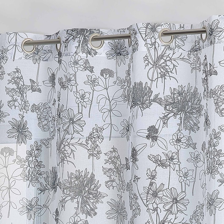 Voilage en étamine fleurie polyester blanc 140x240 cm cropped-2