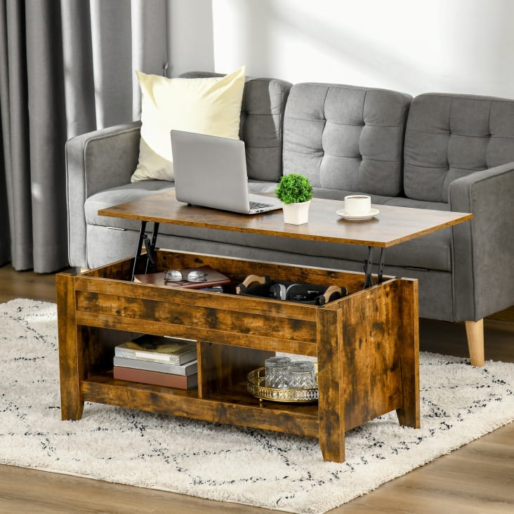 Tavolino da salotto con contenitore in legno marrone rustico