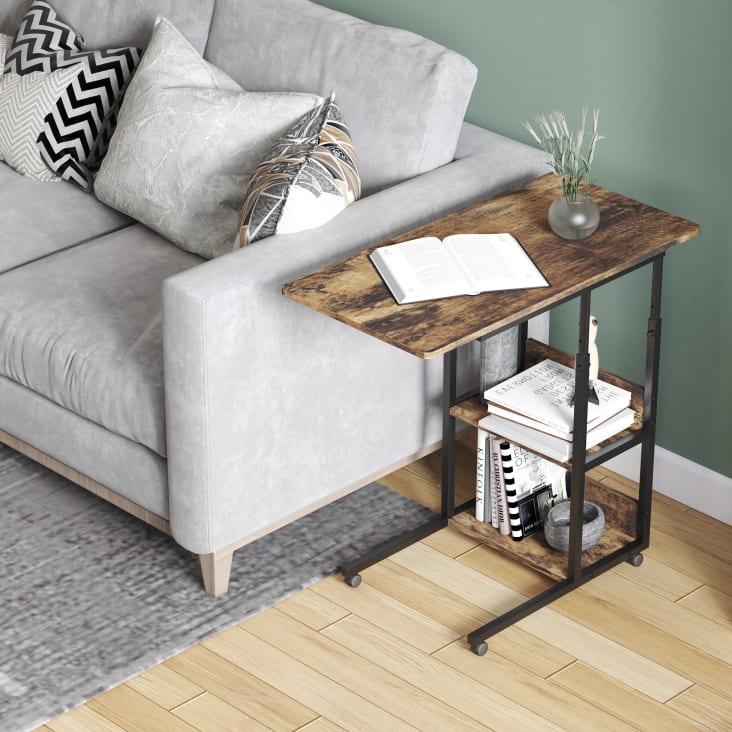 Tavolino Per Divano O Letto Con Ruote HOMCOM - Altezza Regolabile, 2 Ripiani, Nero - Foto 5