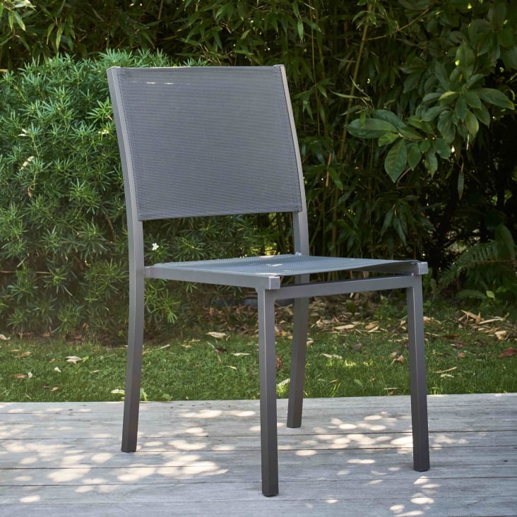 Chaise de jardin aluminium et textilène gris-Nice cropped-2