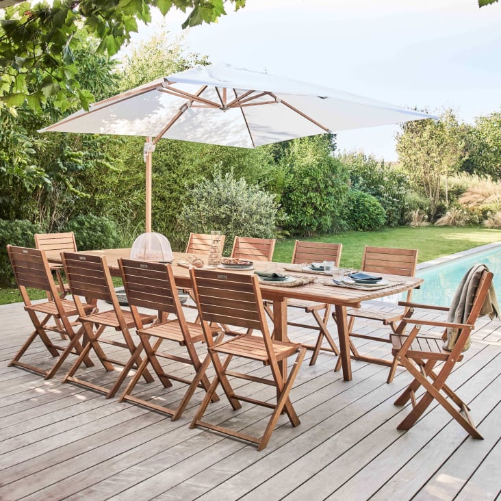 Mesa extensible y 10 sillas de madera Canet Maisons du Monde