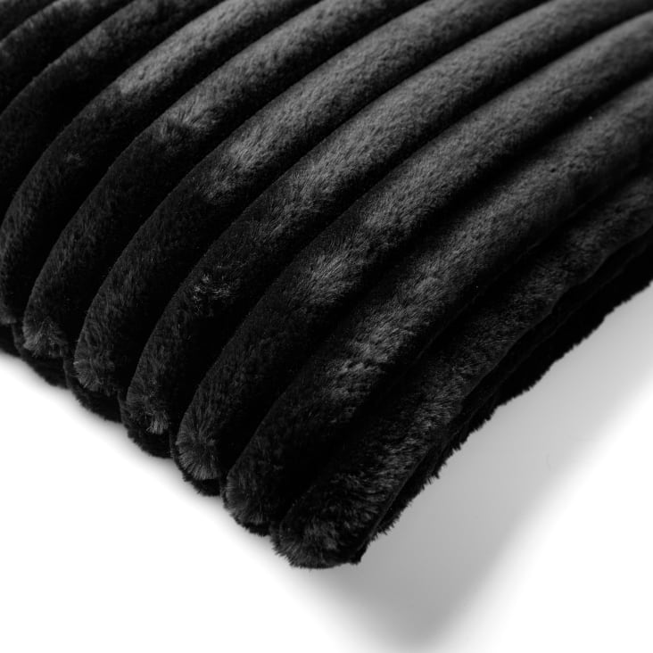 Housse de coussin noir fausse fourrure-50x50 cm avec motif rayé cropped-2