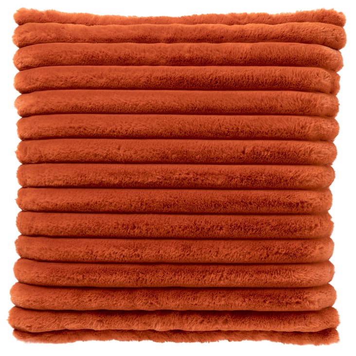 Coussin - orange fausse fourrure 50x50 cm avec motif rayé-HAZEL