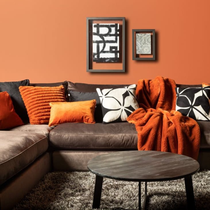 Coussin - orange fausse fourrure 50x50 cm avec motif rayé-HAZEL cropped-2