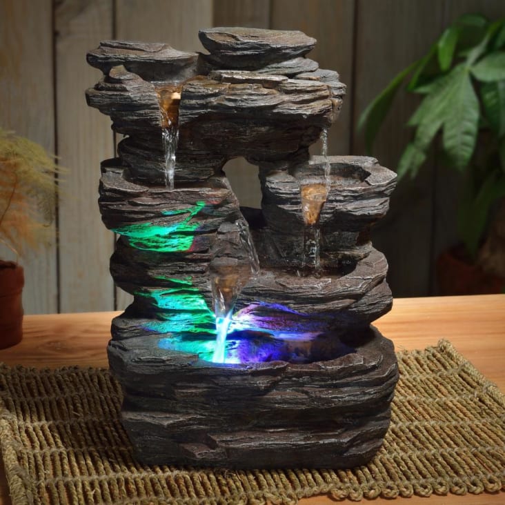 Fontaine de Table, Résine Mini Silencieux Coloré Lumière Cascade