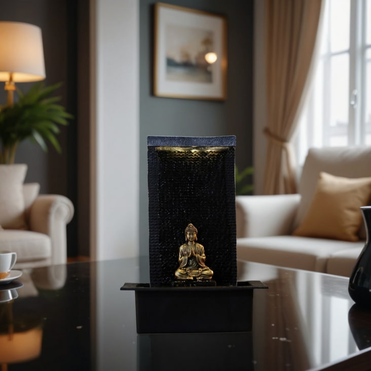 Fuente De Agua Decorativa Con Buda Y Luces LED – De Resina, 28 Cm, Ideal Para Relajación En Interiores