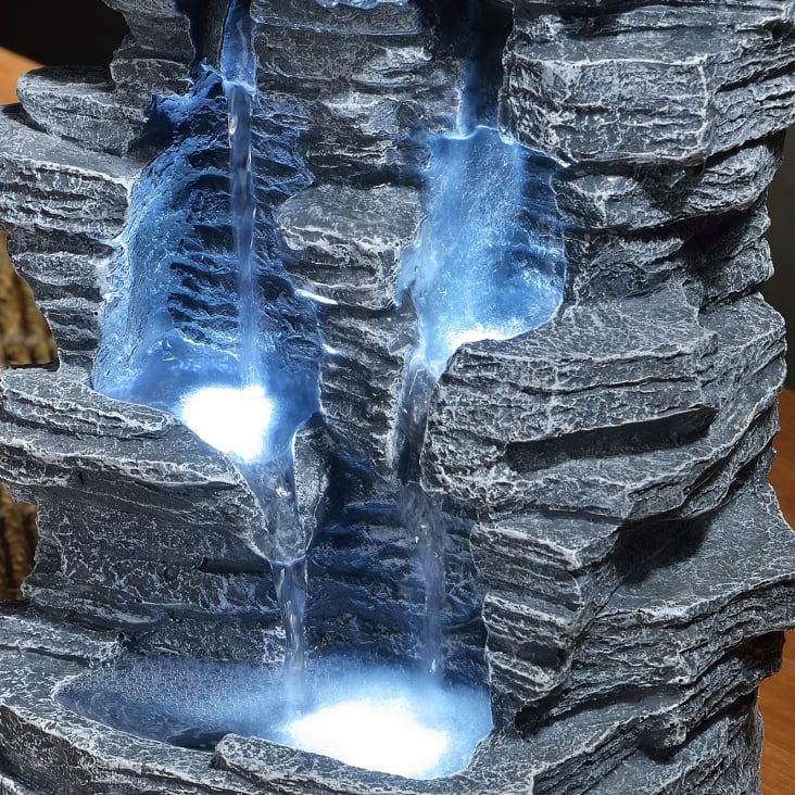 Fontaine 4 cascade en résine gris et lumière blanc 3 led - H28-GRAND CANYON cropped-7