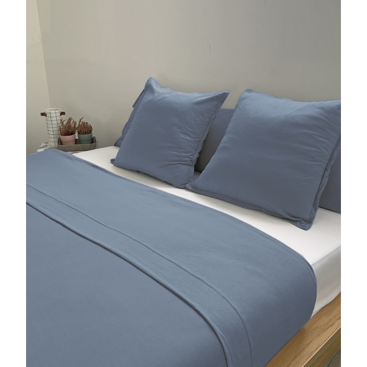 Sábana de punto 100% algodón azul para cama de 90 cm con almohada-BLUE