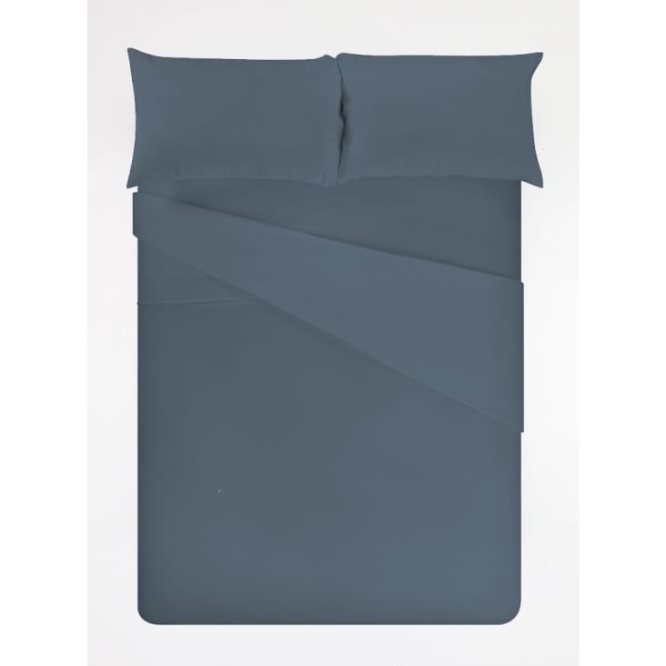Sábana de punto 100% algodón azul para cama de 90 cm con almohada-BLUE cropped-2