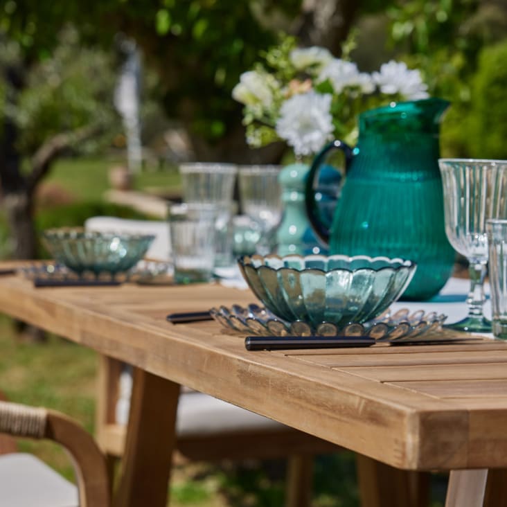 Set tavolo da giardino 230×100 cm e 8 sedie in legno e corda nera ZANZÍBAR