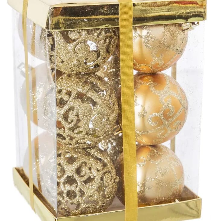 Coffret de 12 boules de noël décorées dorées 6cm  Maisons du Monde