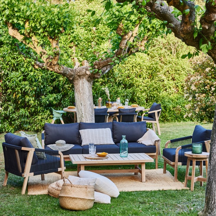 Pack da 4 sedie da giardino in legno di acacia e corda nera Zanzibar